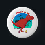 Funny T-Rex Dinosaur Riding Scooter Scootersaurus 6 Cm Round Badge<br><div class="desc">Funny scooter rider design for those who love to ride scooters wherever they go. Cool and awesome scooter merchandise for scooter boy and scooter girl. Perfect for those who love humour, funny animal puns and witty quotes. Cute graphic illustration of a skeleton wearing helmet and riding a scooter for those...</div>