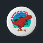 Funny T-Rex Dinosaur Riding Scooter Scootersaurus 6 Cm Round Badge<br><div class="desc">Funny scooter rider design for those who love to ride scooters wherever they go. Cool and awesome scooter merchandise for scooter boy and scooter girl. Perfect for those who love humour, funny animal puns and witty quotes. Cute graphic illustration of a skeleton wearing helmet and riding a scooter for those...</div>