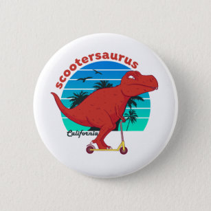 Funny T-Rex Dinosaur Riding Scooter Scootersaurus 6 Cm Round Badge