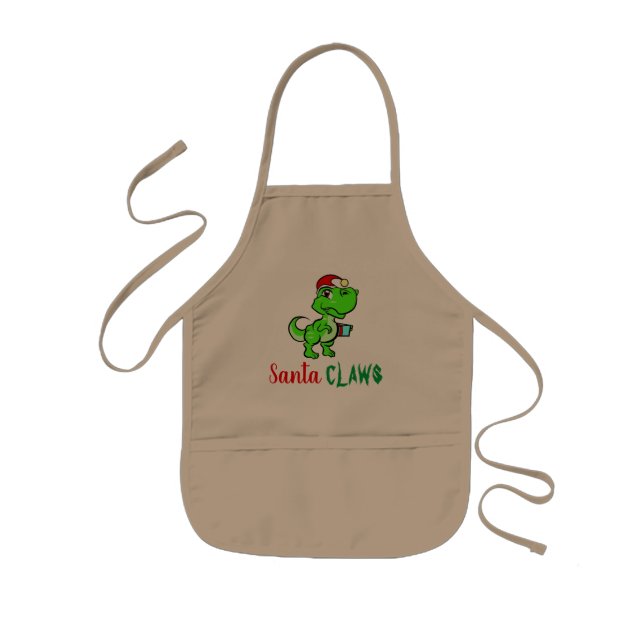 Funny T-Rex Dinosaur Santa CLAWS Christmas Holiday Kids Apron (Front)