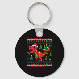 Funny T-rex Dinosaur Ugly Christmas Pajama Xmas Key Ring
