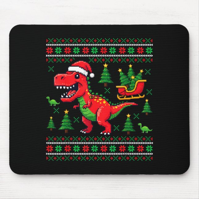 Funny T-rex Dinosaur Ugly Christmas Pajama Xmas  Mouse Mat (Front)