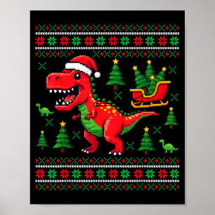 Funny T-rex Dinosaur Ugly Christmas Pajama Xmas Poster