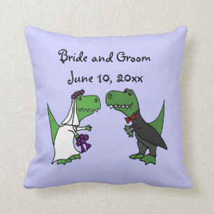 Funny T-rex Dinosaurs Bride and Groom Wedding Art Cushion