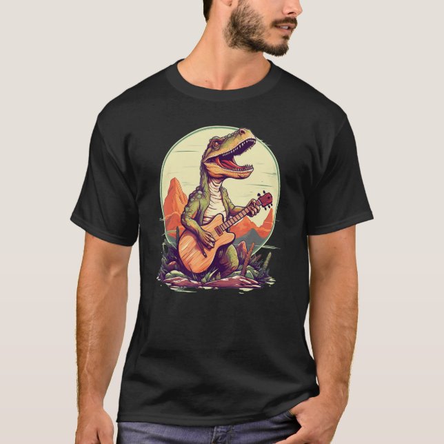 Funny T Rex Dinosaurs Songwriter with acoustic Gui T-Shirt (Front)