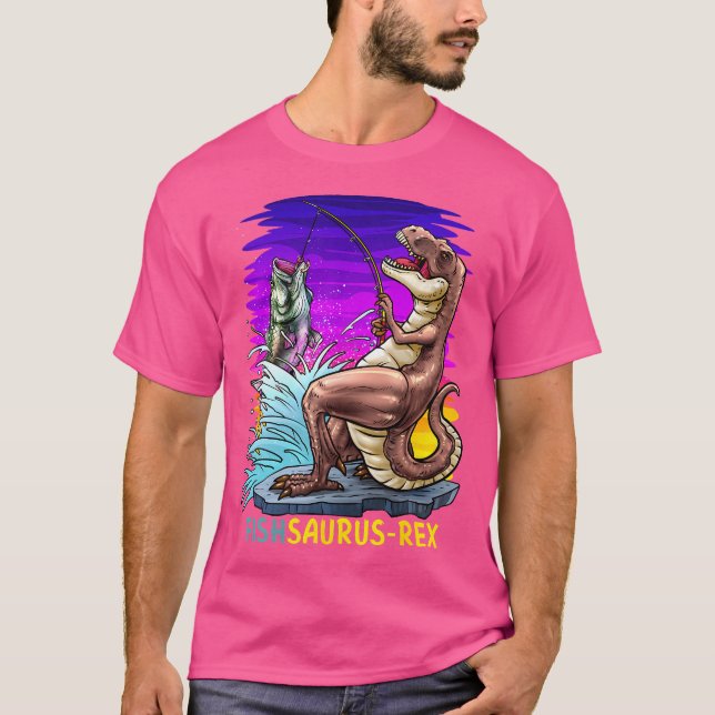 Funny T Rex Fishsaurus Rex Dinosaur Fishing Gifts T-Shirt (Front)