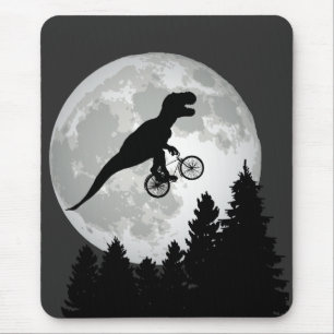 Funny T-Rex Flying on Bicycle with Full Moon Mouse Mat