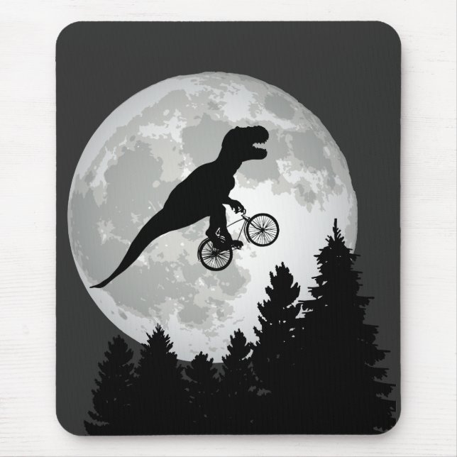 Funny T-Rex Flying on Bicycle with Full Moon Mouse Mat (Front)