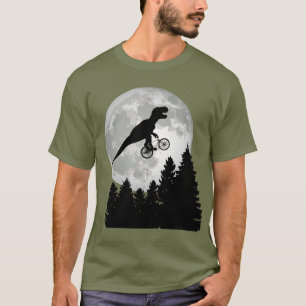 Funny T-Rex Flying on Bicycle with Full Moon T-Shirt
