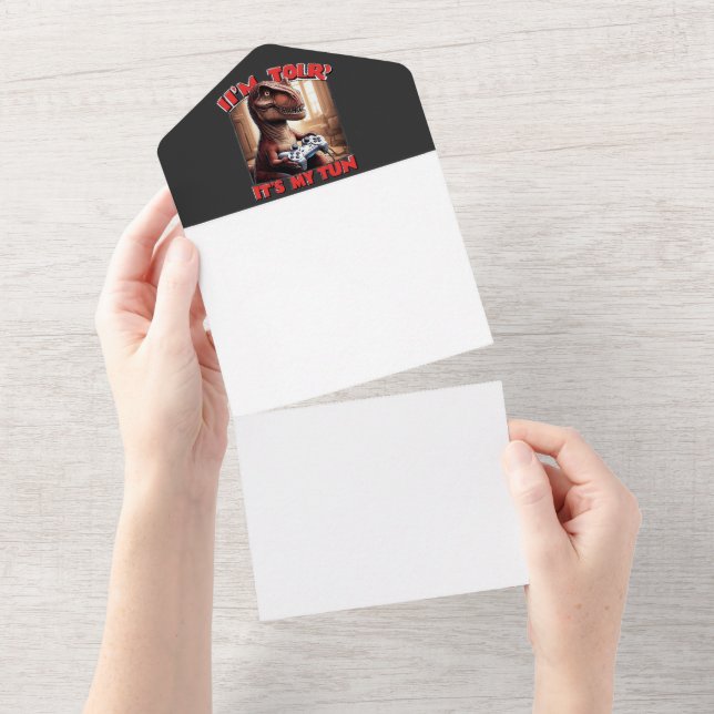 Funny T-Rex Gamer Quote Design All In One Invitation (Tearaway)