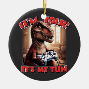 Funny T-Rex Gamer Quote Design Ceramic Tree Decoration