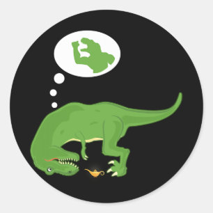 Funny T-rex , Genie Lamp, Short Arms, By Zany Brai Classic Round Sticker