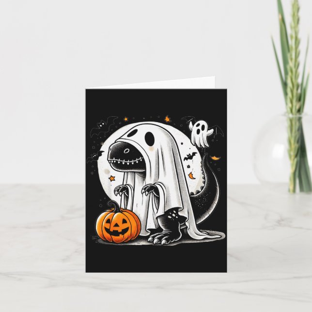 Funny T-rex Ghost Dinosaur Halloween Costume Tyran Card (Front)