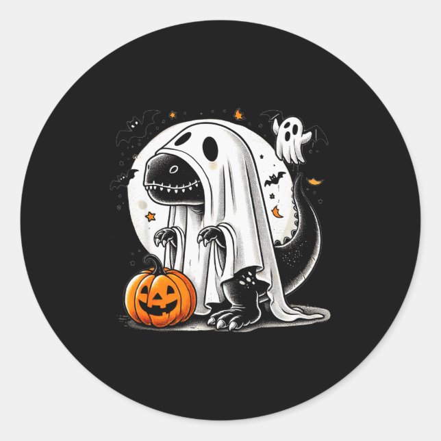 Funny T-rex Ghost Dinosaur Halloween Costume Tyran Classic Round Sticker (Front)