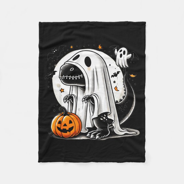 Funny T-rex Ghost Dinosaur Halloween Costume Tyran Fleece Blanket (Front)