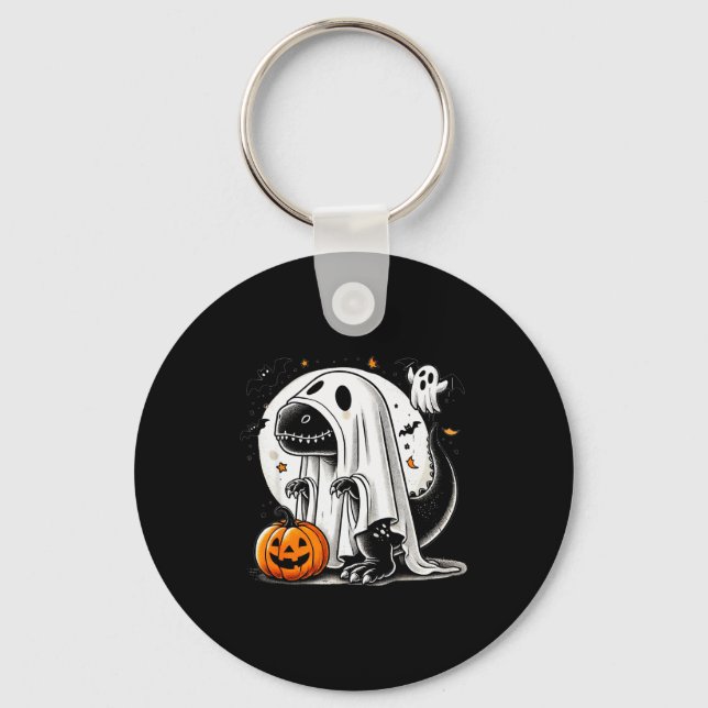 Funny T-rex Ghost Dinosaur Halloween Costume Tyran Key Ring (Front)