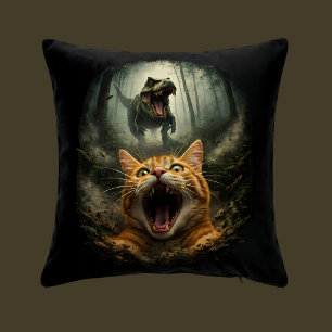 Funny T-Rex & Screaming Cat Meme Cushion