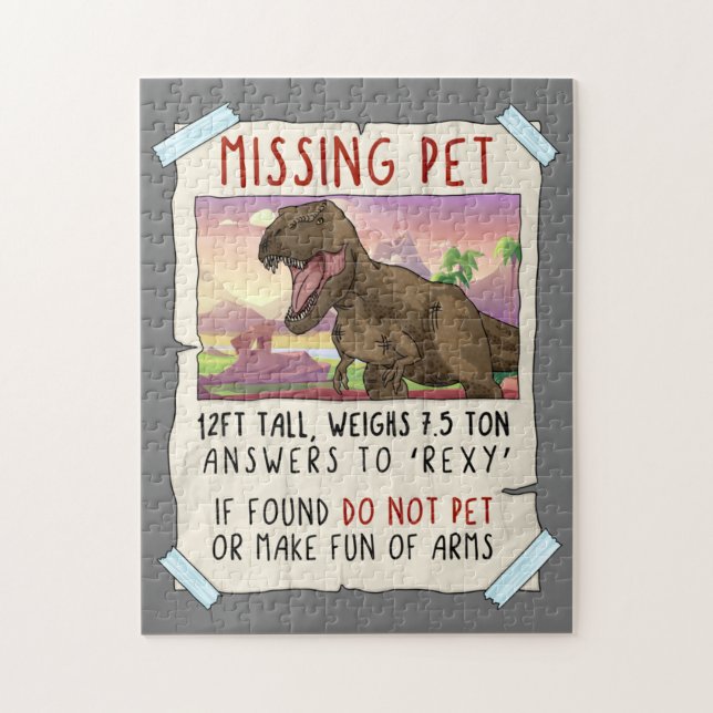 Funny T Rex Tshirt, Funny Missing Pet Tee, Dinosau Jigsaw Puzzle (Vertical)