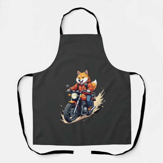 Funny T-Shirt, Shiba Inu, Motorcycle, Dog, Puppet, Apron (Front)