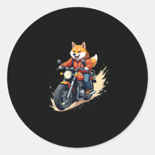 Funny T-Shirt, Shiba Inu, Motorcycle, Dog, Puppet, Classic Round Sticker