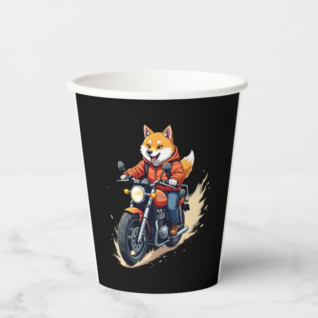 Funny T-Shirt, Shiba Inu, Motorcycle, Dog, Puppet, Paper Cups (Front)