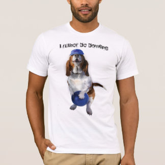 Funny T-shirt with a bowling hound dog holding