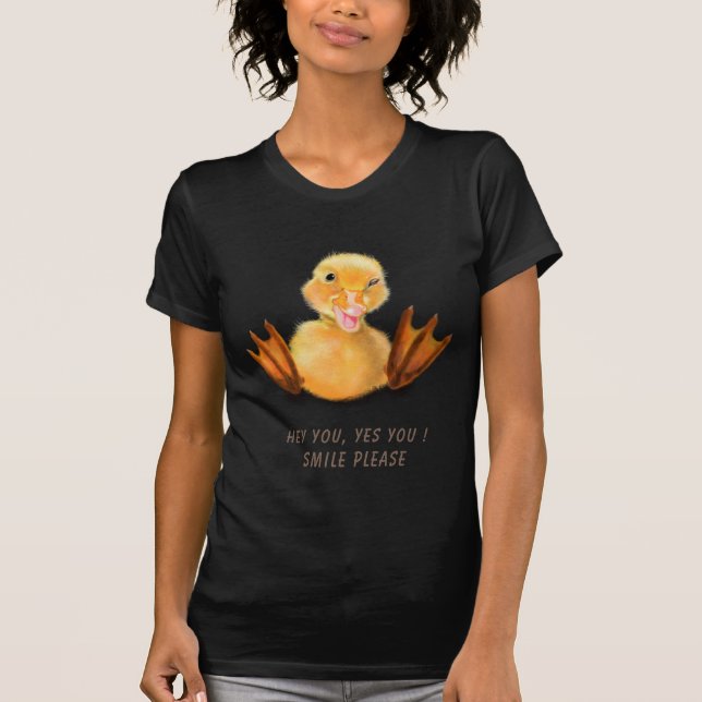 Funny T-Shirt with Happy Duck - Custom Text (Front)