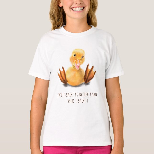 Funny T-Shirt with Happy Playful Duck Custom Text (Front)
