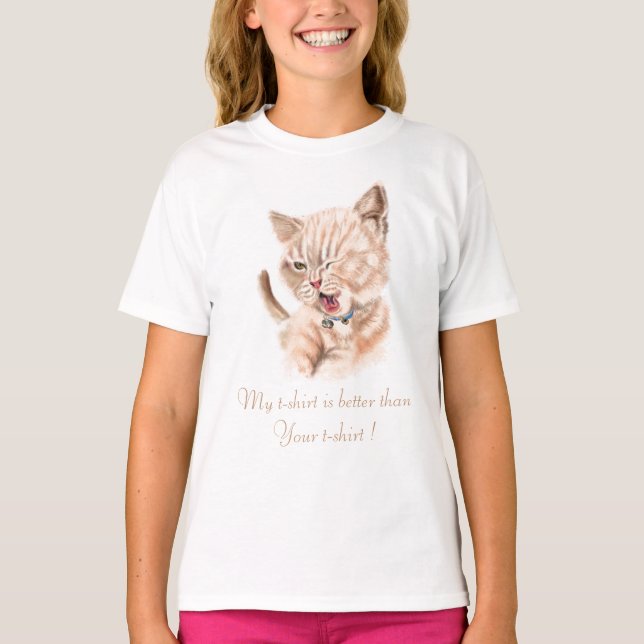Funny T-Shirt with Playful Cat - Custom Text (Front)