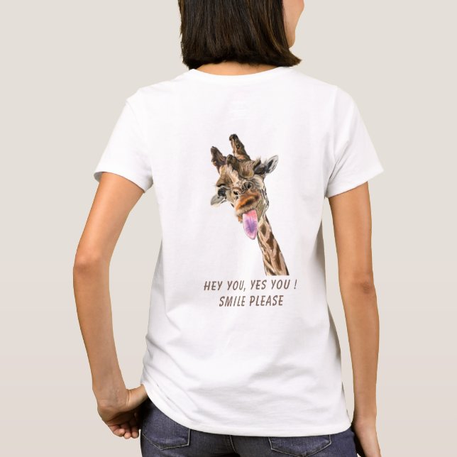 Funny T-Shirt with Playful Giraffe - Custom Text (Back)