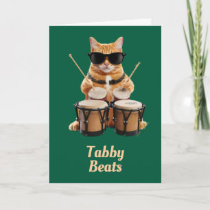Funny Tabby Bongo Player Greeting Card