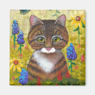Funny Tabby Cat Flowers Creationarts Magnet