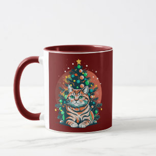 Funny Tabby Cat Merry Xmas Pyjamas Chritsmas Tree Mug