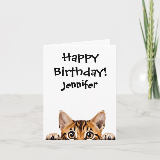 Funny Tabby Tiger Cat Folded Greeting Card (Front)