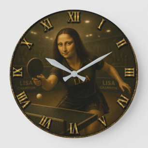 Funny Table Tennis Mona Lisa Ping Pong Art Decor Large Clock