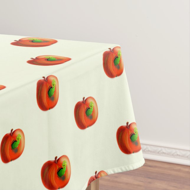 Funny Tablecloth with Happy Worm In Red Apple (In Situ)