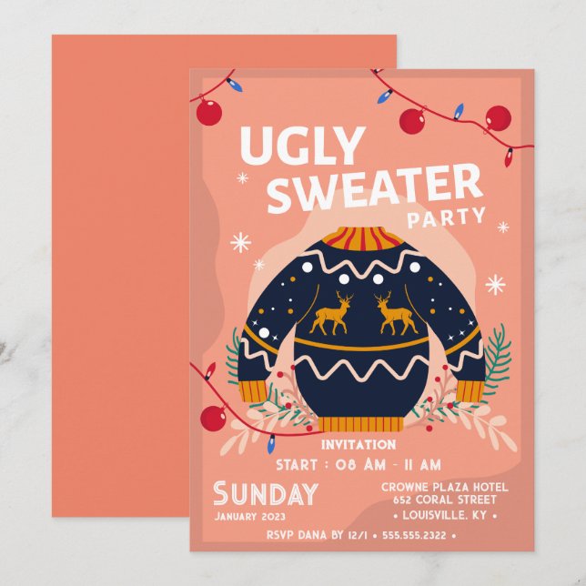 Funny tacky ugly sweater grey corporate Christmas  Invitation (Front/Back)