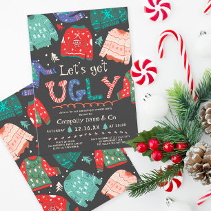 Funny tacky ugly sweater grey corporate Christmas Invitation