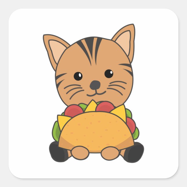 Funny Taco Cats Tacos Mexico Cute Cat Square Sticker (Front)