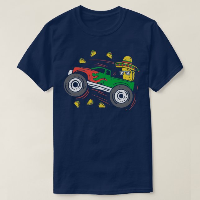 Funny Taco Driving Monster Truck 2 T-Shirt (Design Front)
