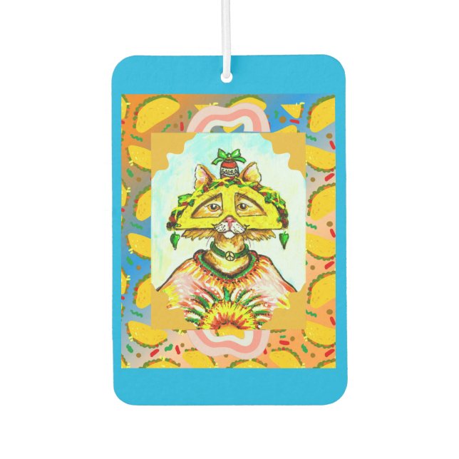 Funny Taco Hippie Cat Car Air Freshener (Front)