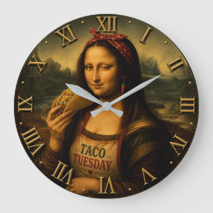 Funny Taco Mona Lisa Large Clock
