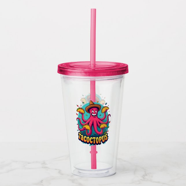 Funny Taco Octopus Cartoon Food Pun Acrylic Tumbler (Front)
