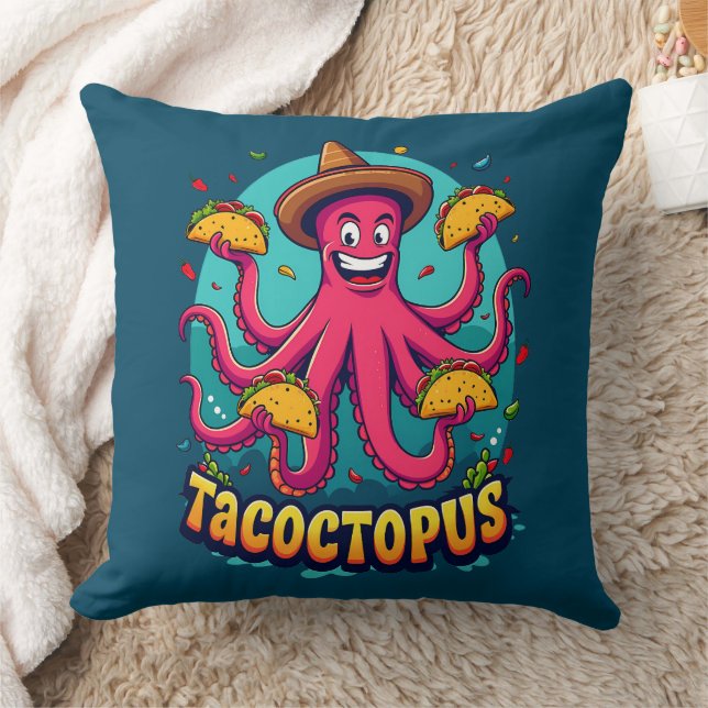 Funny Taco Octopus Cartoon Food Pun Cushion (Blanket)