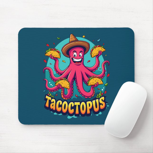 Funny Taco Octopus Cartoon Food Pun Mouse Mat (With Mouse)