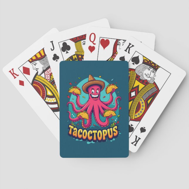 Funny Taco Octopus Cartoon Food Pun Playing Cards (Back)