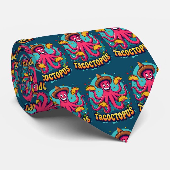 Funny Taco Octopus Cartoon Food Pun Tie (Rolled)
