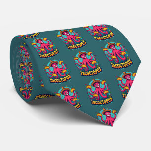 Funny Taco Octopus Cartoon Food Pun Tie