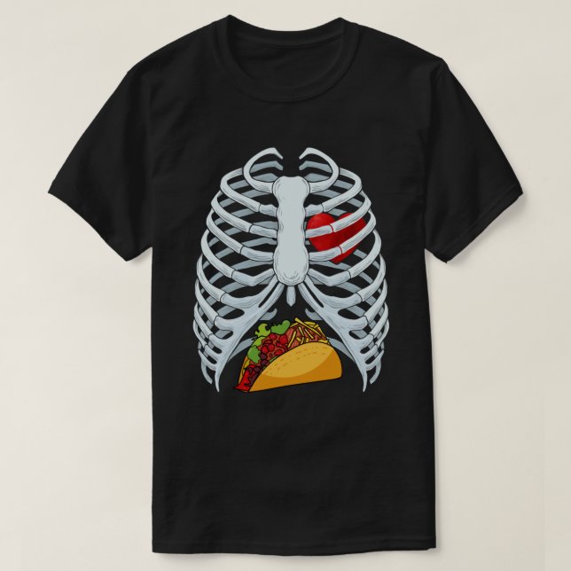 Funny Taco Skeleton Rib Cage Halloween Costume T-Shirt (Design Front)