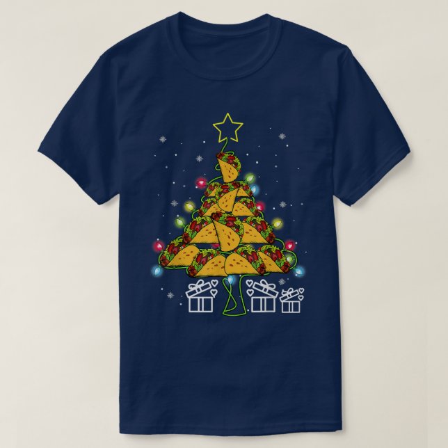 Funny Tacos Christmas Tree Lights  T-Shirt (Design Front)